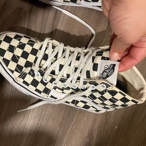 Checkered, vans, black, and white